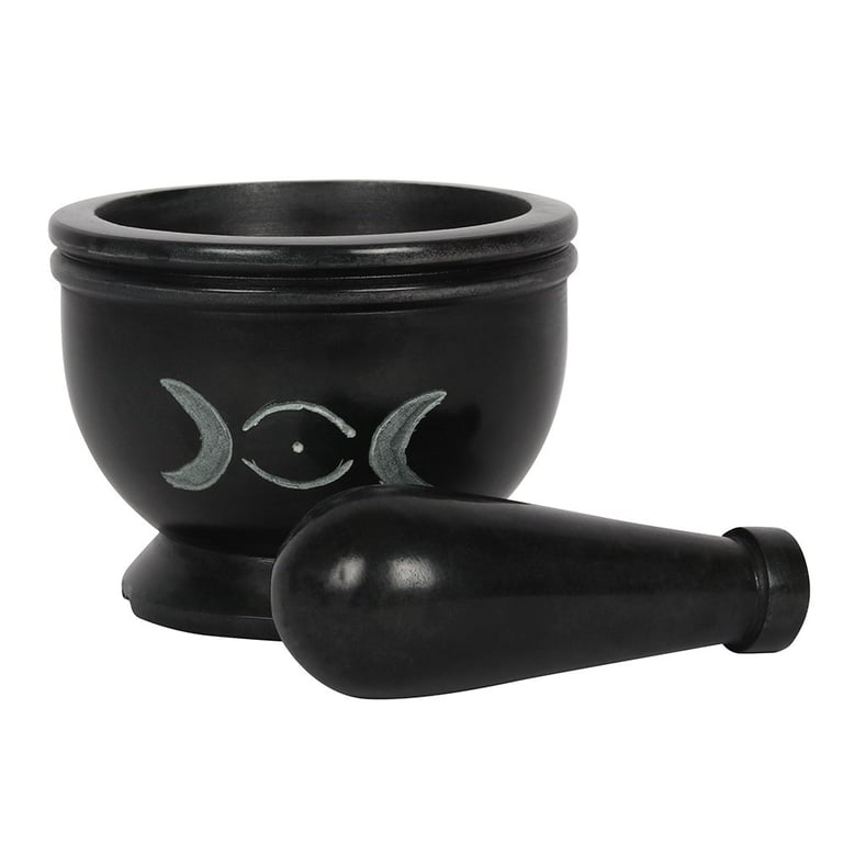 Soap Stone Triple Moon Pestle and Mortar - Sacred Ritual Herbal Grinding Tool