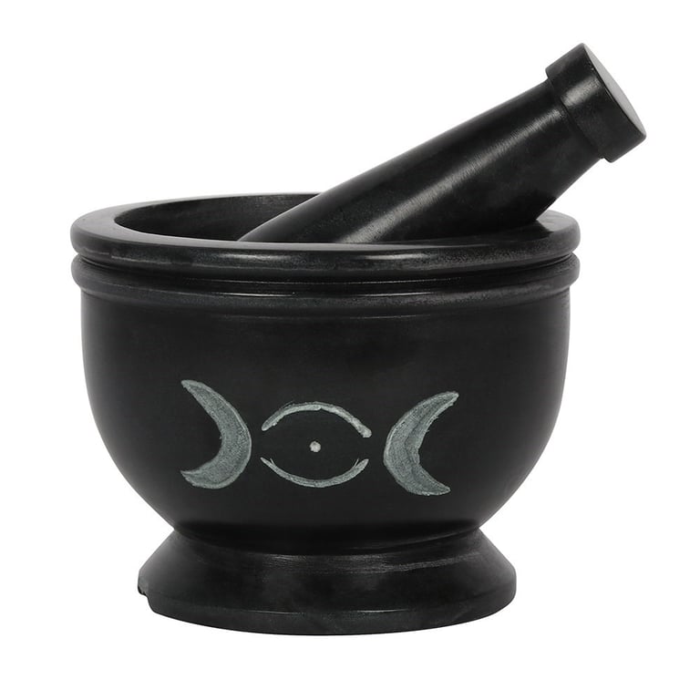 Soap Stone Triple Moon Pestle and Mortar - Sacred Ritual Herbal Grinding Tool
