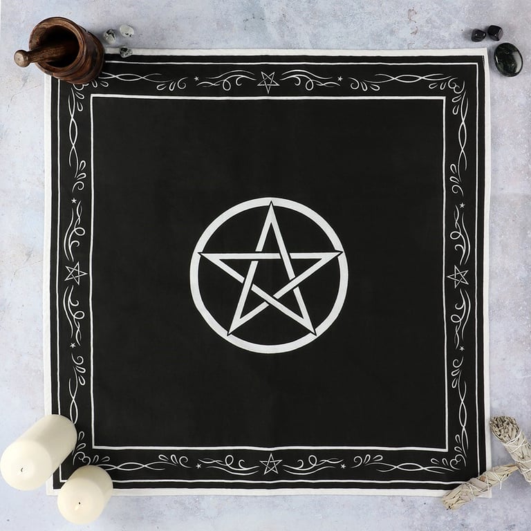 70x70 Black Cotton Pentagram Altar Cloth - Sacred Space Decor