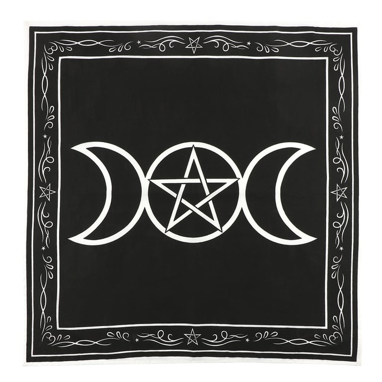 70x70cm Triple Moon Altar Cloth - Cotton Altar Mat with Triple Goddess Pentagram Design