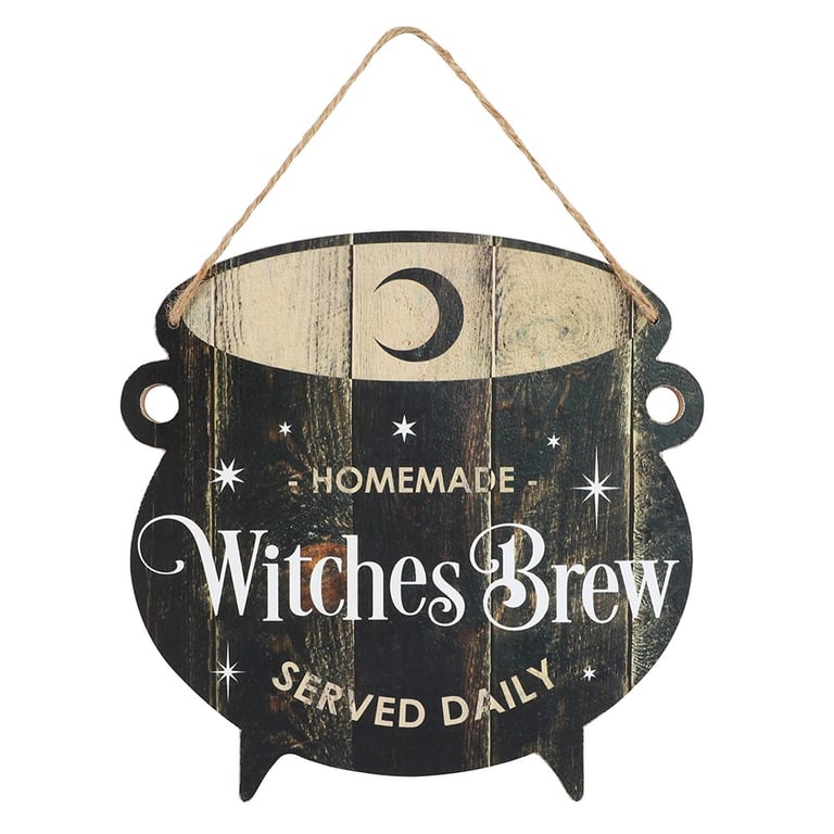 Witches Brew MDF Hanging Cauldron Sign - Halloween Kitchen Decoration Accessory