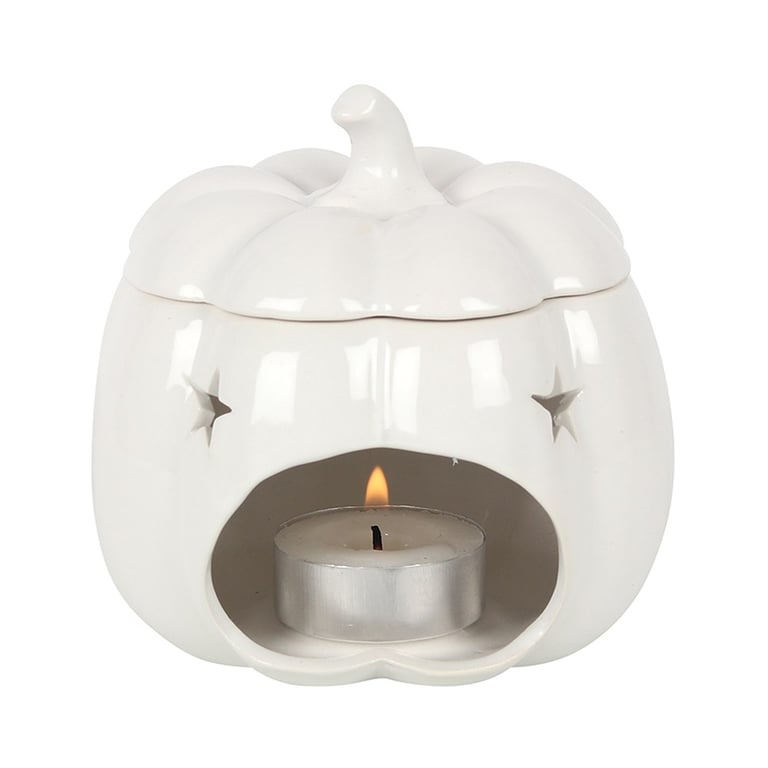 White Pumpkin Oil Burner - Elegant Autumn Fragrance Diffuser with Tealight Holder