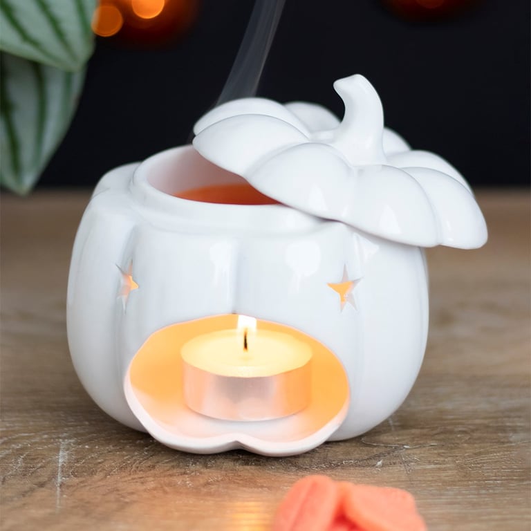 White Pumpkin Oil Burner - Elegant Autumn Fragrance Diffuser with Tealight Holder