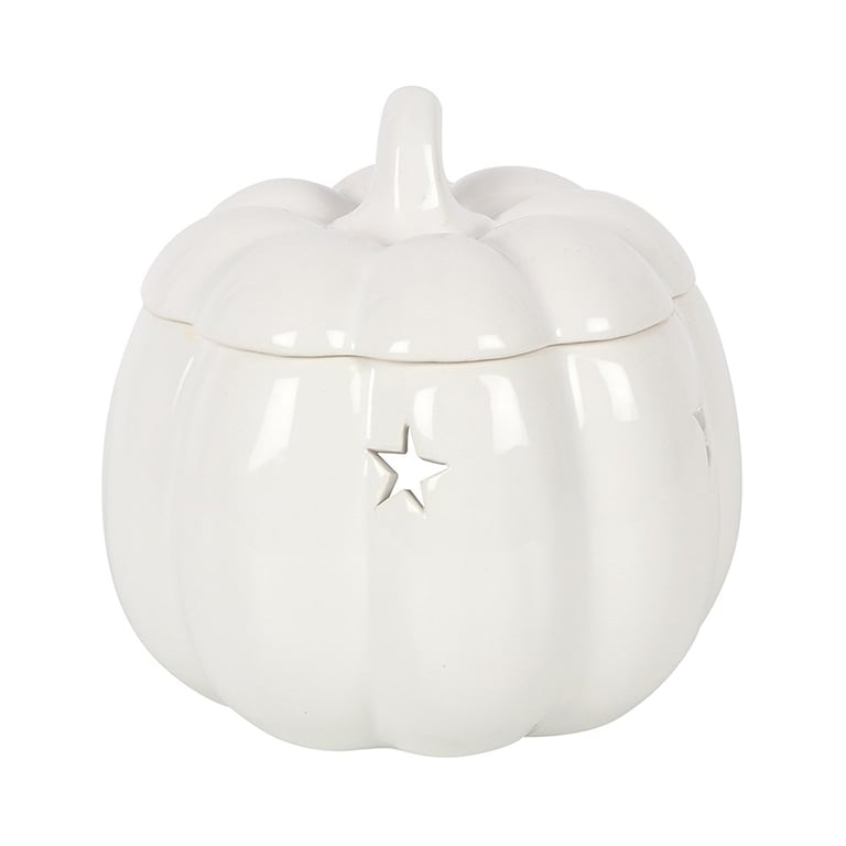 White Pumpkin Oil Burner - Elegant Autumn Fragrance Diffuser with Tealight Holder