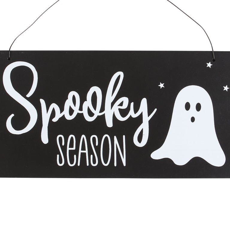 Spooky Season Hanging Sign - Friendly Ghost Graphic Decoration for Home and Halloween Season