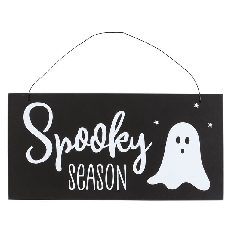 Spooky Season Hanging Sign - Friendly Ghost Graphic Decoration for Home and Halloween Season