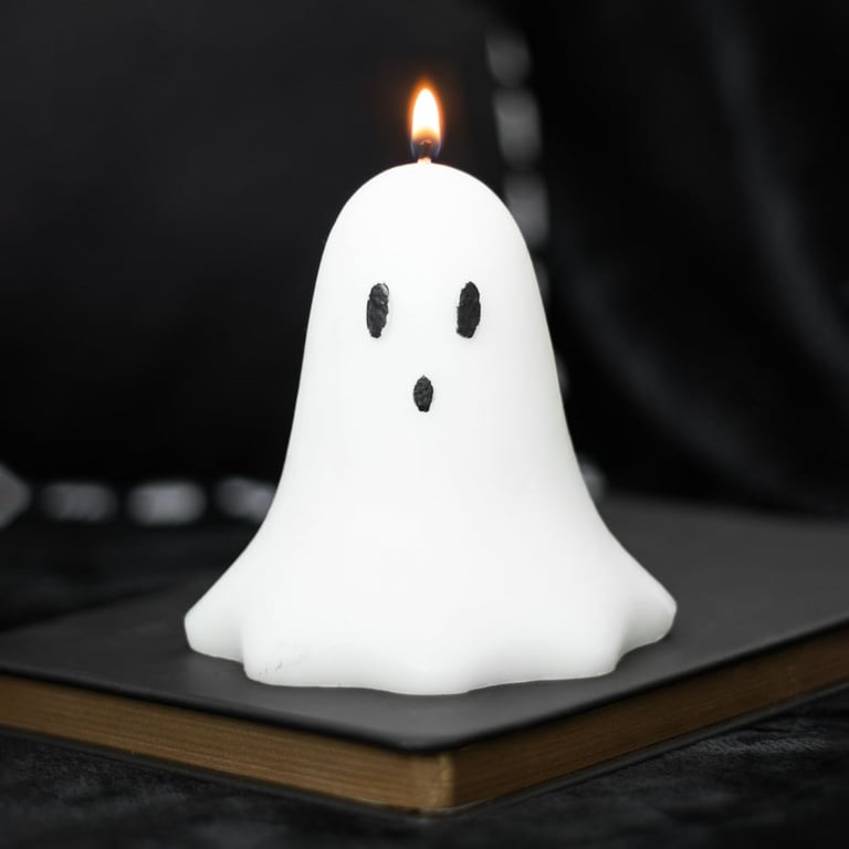 10cm Unscented Ghost Candle - Spooky Halloween Decoration Made from Paraffin Wax