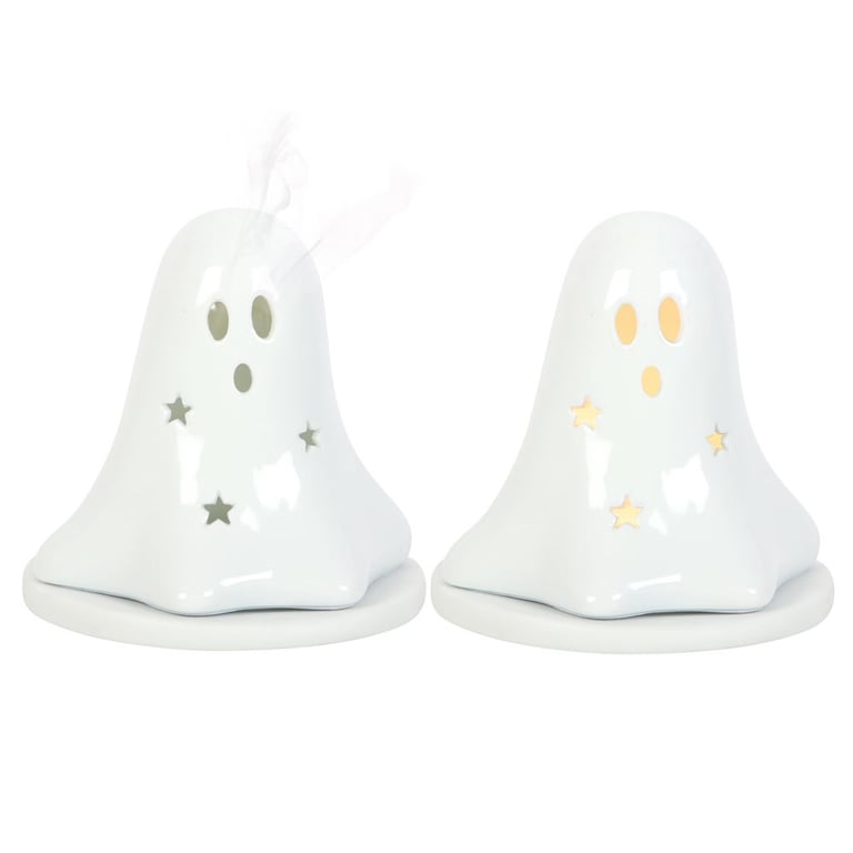 Ceramic Ghost Tealight and Incense Cone Holder - Dual-Purpose Halloween Decor