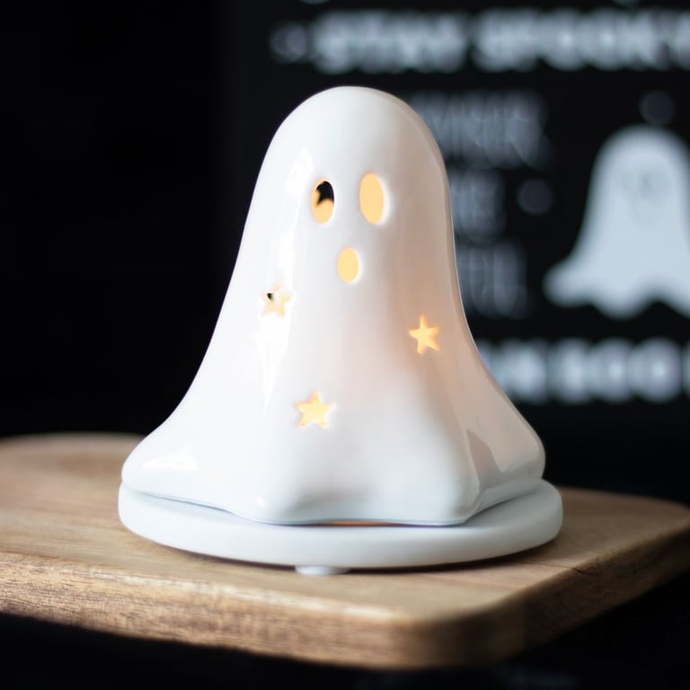 Ceramic Ghost Tealight and Incense Cone Holder - Dual-Purpose Halloween Decor