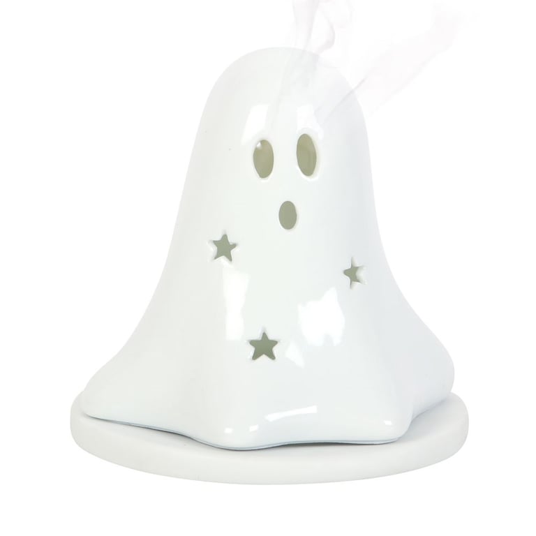Ceramic Ghost Tealight and Incense Cone Holder - Dual-Purpose Halloween Decor