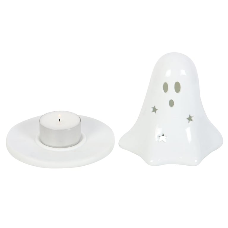 Ceramic Ghost Tealight and Incense Cone Holder - Dual-Purpose Halloween Decor