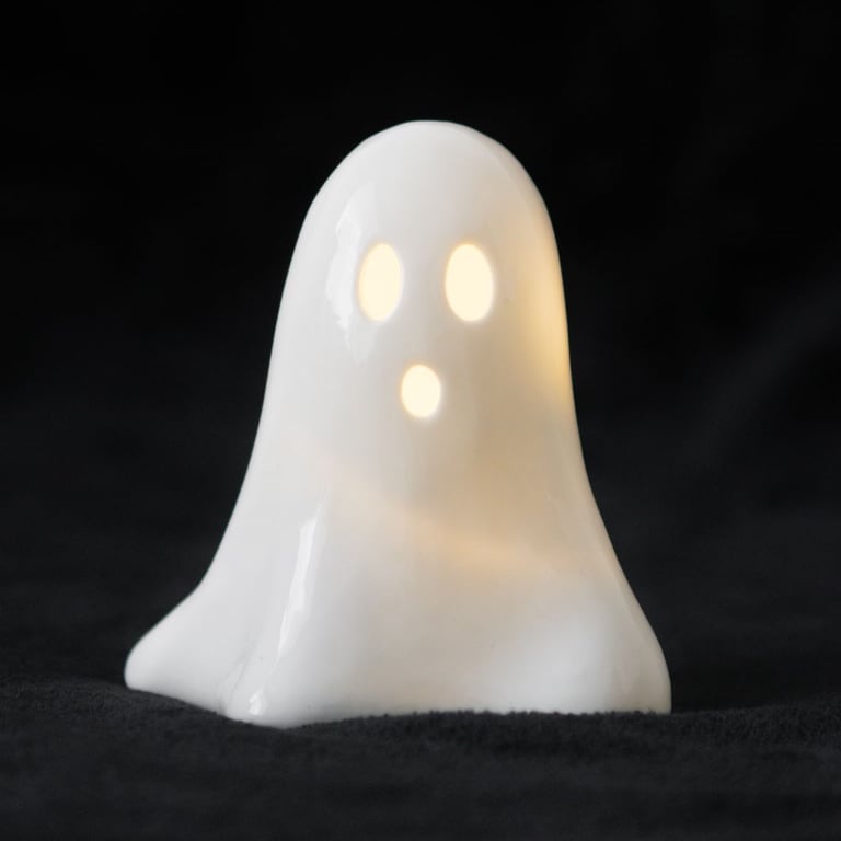 Ceramic Light Up LED Ghost - Battery Powered Halloween Decor with On/Off Switch