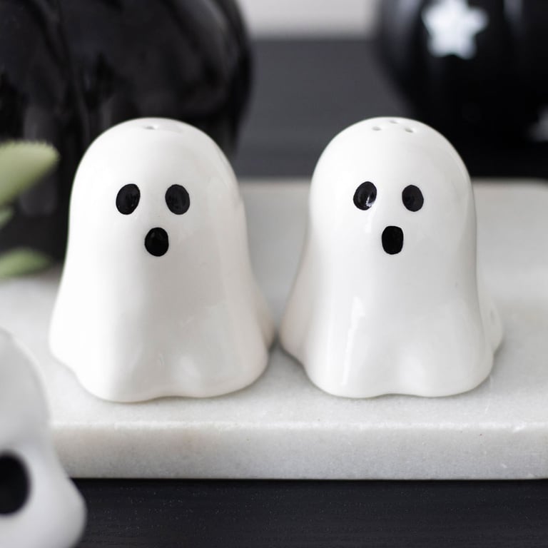Ghost Salt and Pepper Shakers - Food Safe Spooky Kitchen Decor for Halloween Dinners