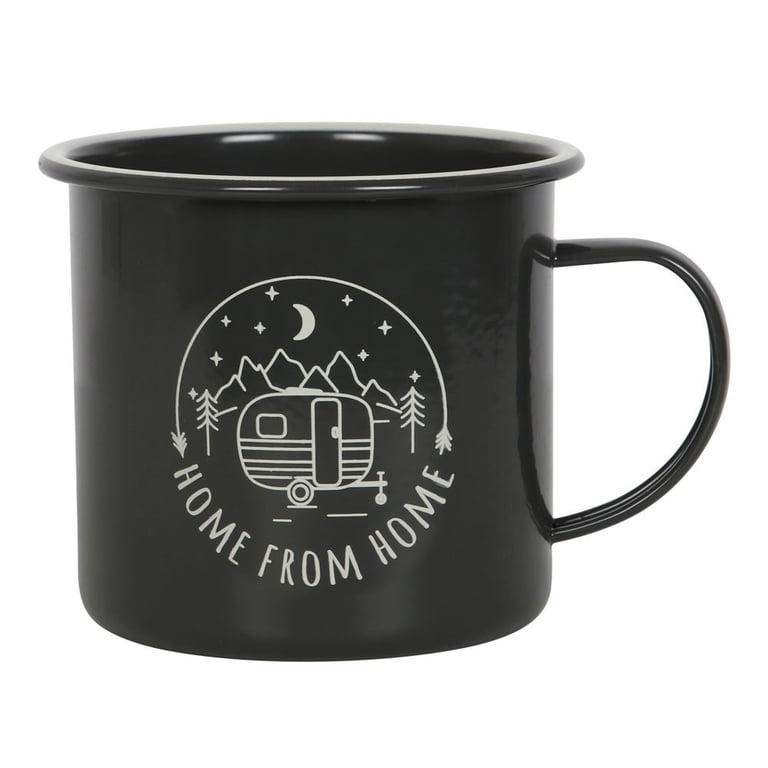 Home from Home Enamel Camping Mug - Lightweight, Retro Caravan Design