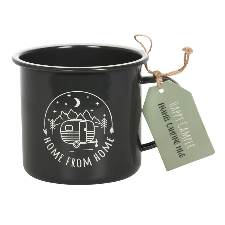 Home from Home Enamel Camping Mug - Lightweight, Retro Caravan Design