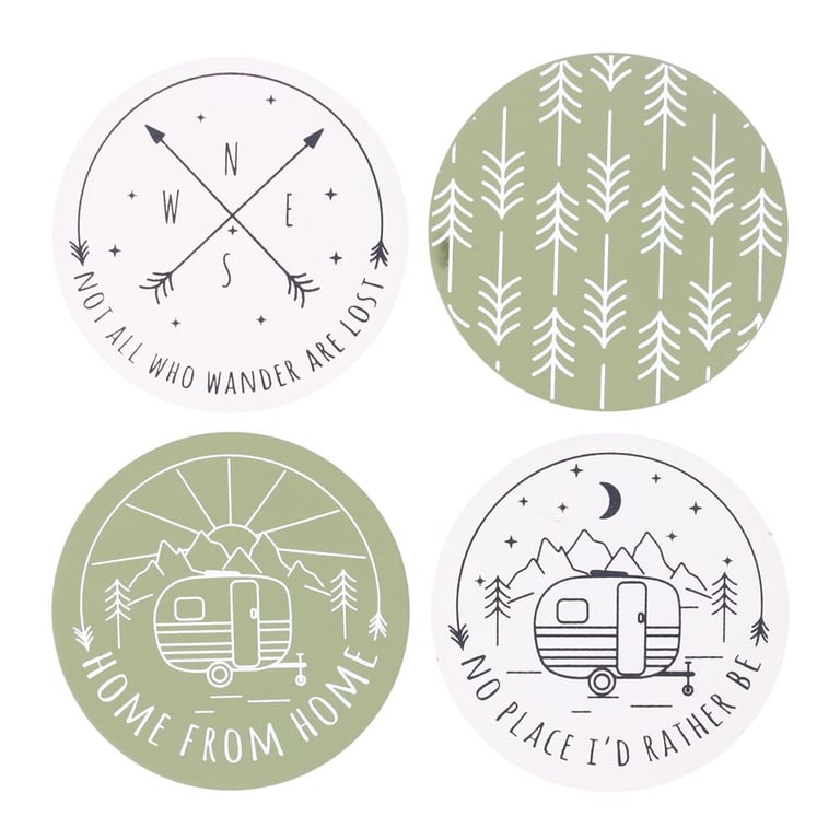 Happy Camper Coaster Set - Retro Campervan Hanging Flag Home Decor