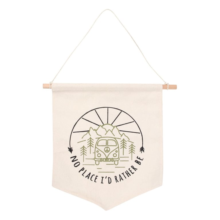 Happy Camper Retro Campervan Hanging Flag Home Decor