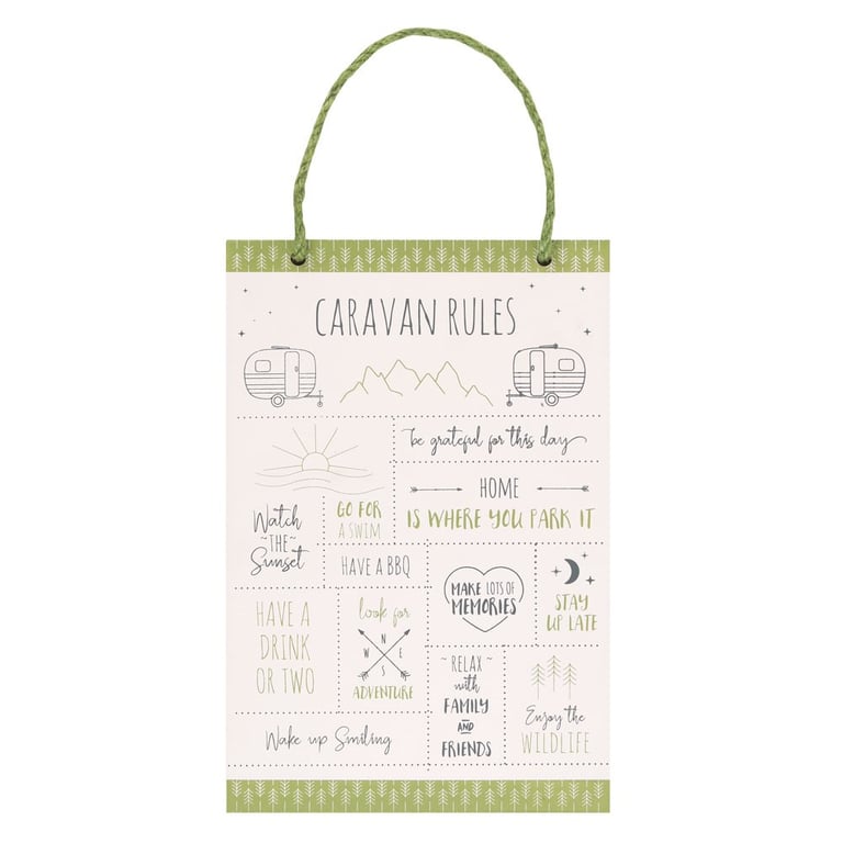 30cm Happy Camper Caravan Rules Hanging Sign - Camping Themed Gift Decoration