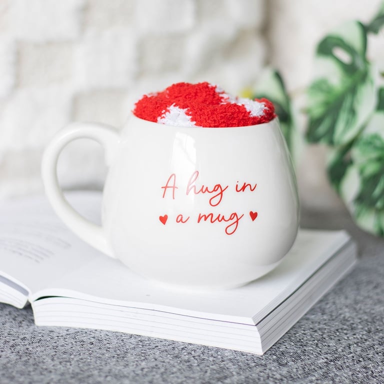 Hug in a Mug Heart Socks Gift Set - Microwave Safe & Cozy