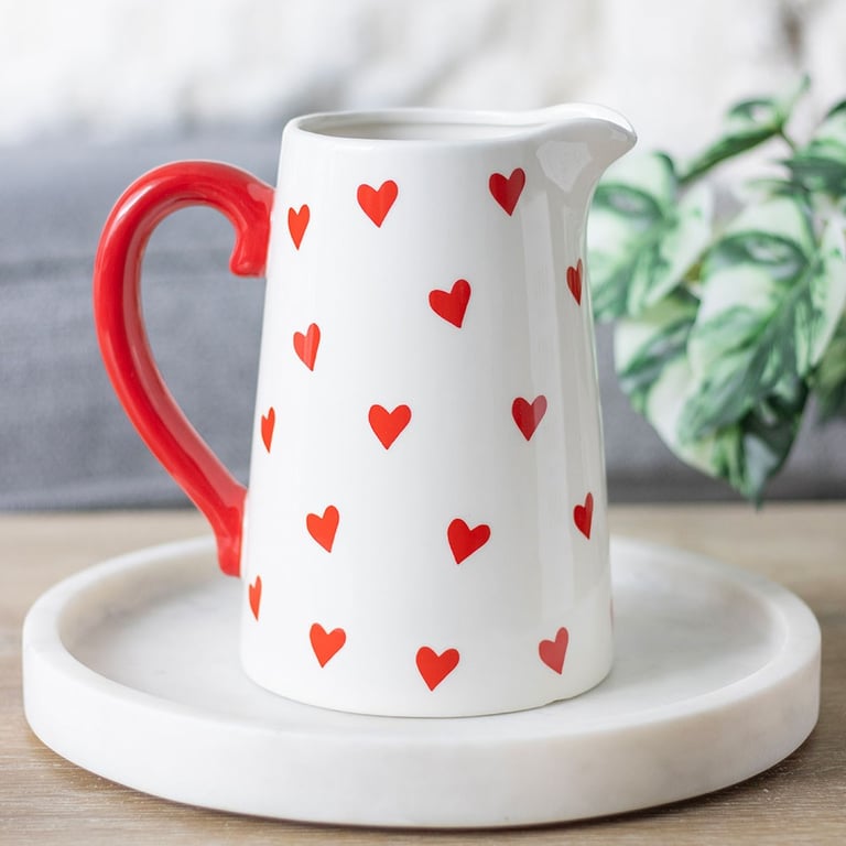 Heart Print White Ceramic Jug - Perfect Valentine s Day Decor and Gift Idea