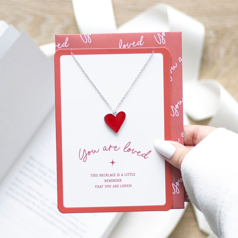 You Are Loved Heart Necklace - Red Enamel Valentine s & Mother s Day Gift Idea