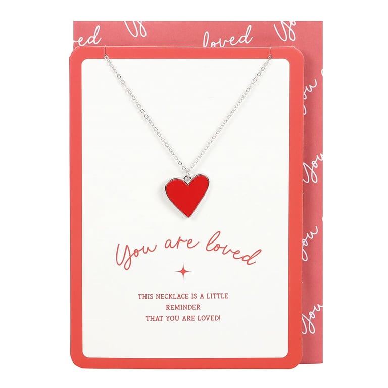 You Are Loved Heart Necklace - Red Enamel Valentine s & Mother s Day Gift Idea