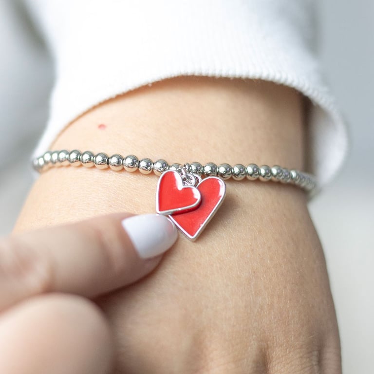 Red Enamel Heart Charm Love Bracelet - Perfect Valentine s & Mother s Day Gift Idea