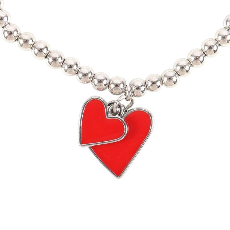 Red Enamel Heart Charm Love Bracelet - Perfect Valentine s & Mother s Day Gift Idea