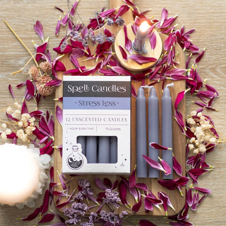 Stress Less Spell Candles - 12 Unscented Candles for Anxiety Relief and Manifestation