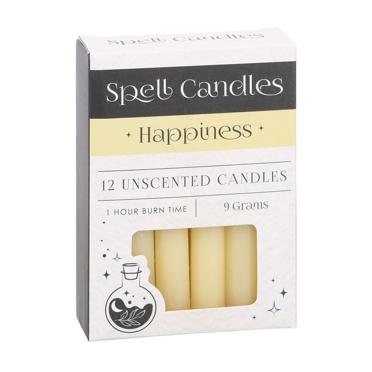 Happiness Spell Candles - 12 Unscented Candles for Manifestation and Positivity