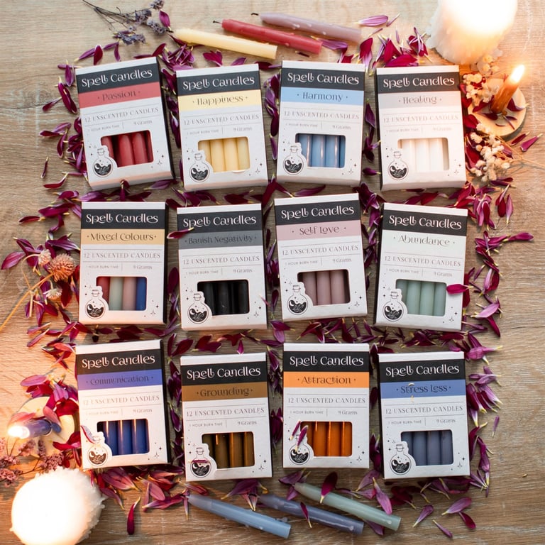 Happiness Spell Candles - 12 Unscented Candles for Manifestation and Positivity