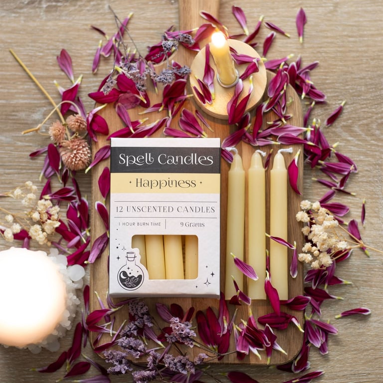 Happiness Spell Candles - 12 Unscented Candles for Manifestation and Positivity