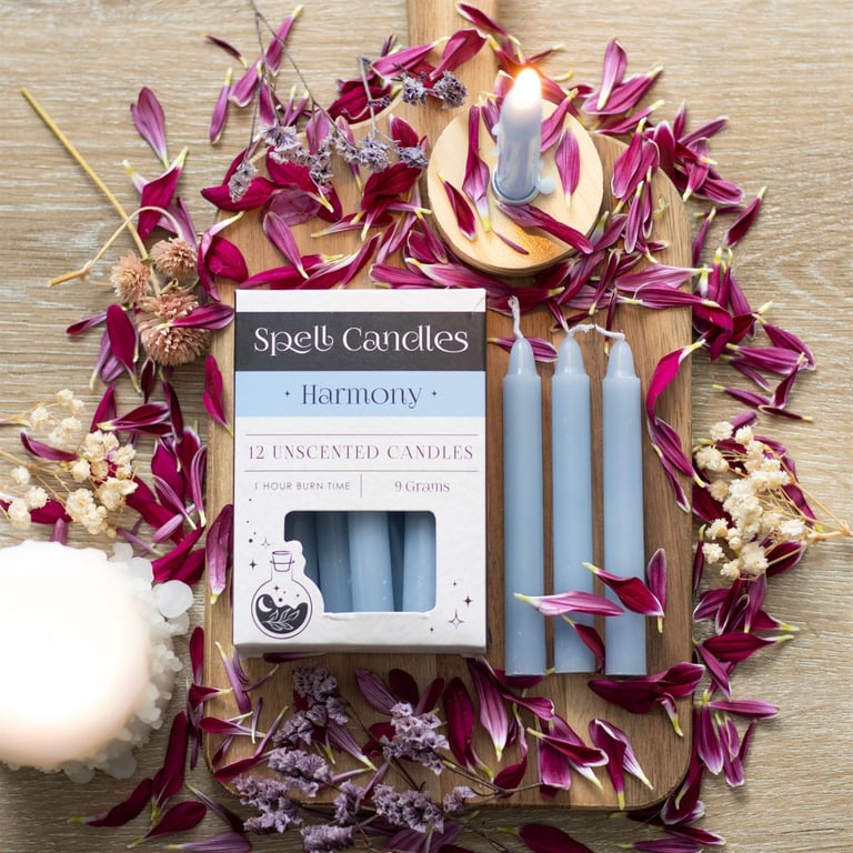 Light Blue Harmony Spell Candles - 12 Unscented Candles for Balance and Manifestation