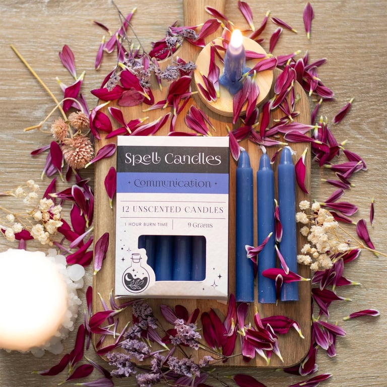 Pack of 12 Blue Communication Spell Candles - Manifest Confidence & Effective Communication
