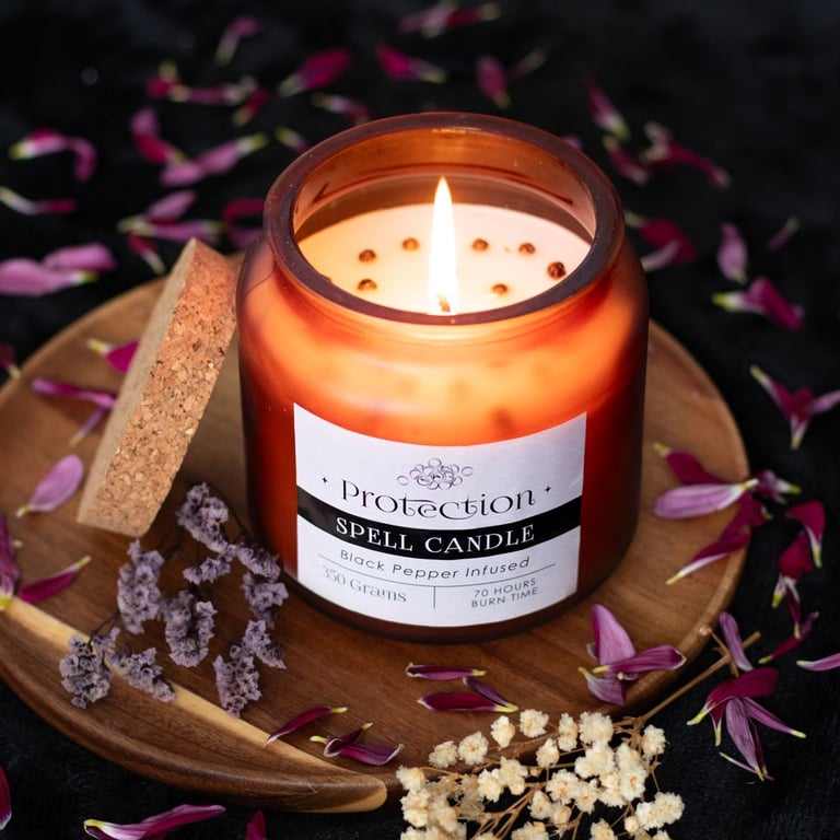 Black Pepper Infused Protection Spell Candle - Energy Shield & Divine Attraction in a 70hr Burn Time Frosted Glass Jar