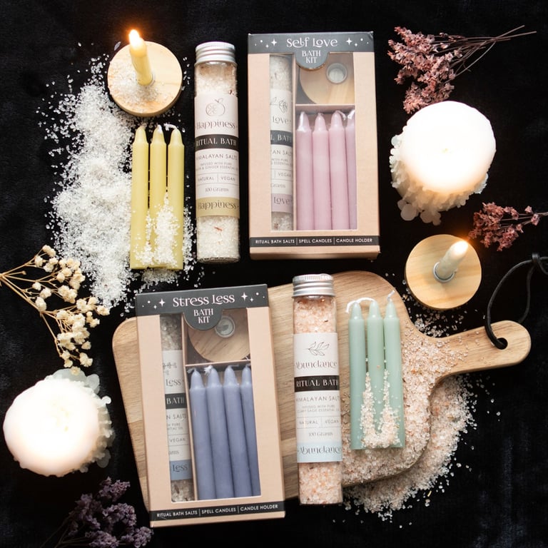 Stress Less Ritual Bath Kit - Himalayan Salt & Jojoba Essential Oil Relaxation Kit