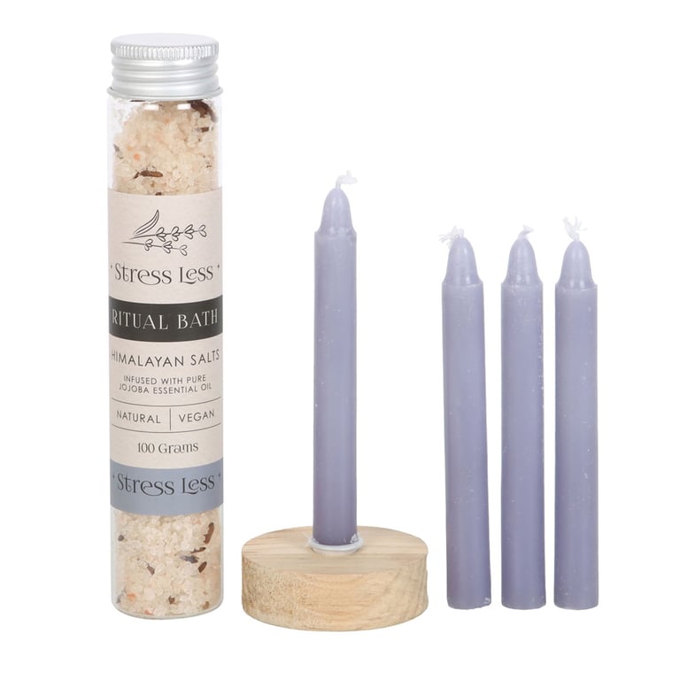 Stress Less Ritual Bath Kit - Himalayan Salt & Jojoba Essential Oil Relaxation Kit