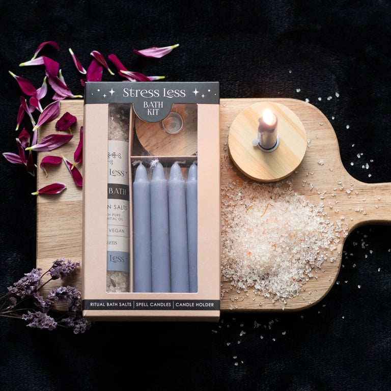 Stress Less Ritual Bath Kit - Himalayan Salt & Jojoba Essential Oil Relaxation Kit