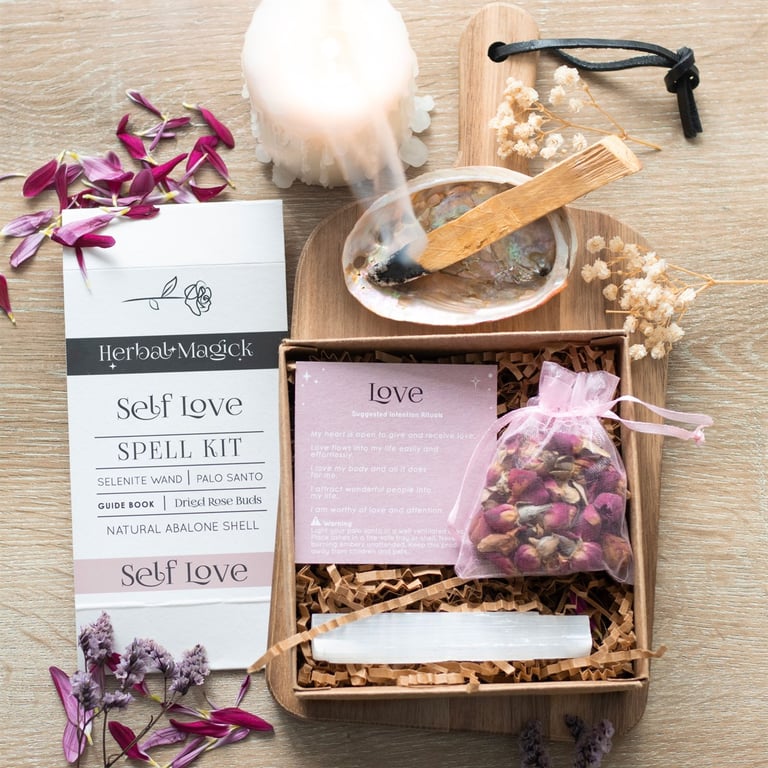 Herbal Magick Self Love Spell Kit - Enhance Self-Love & Positive Energy with Selenite Wand and Palo Santo Aroma