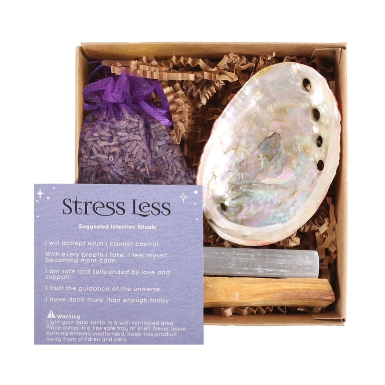 Herbal Magick Stress Less Spell Kit - Selenite Wand & Palo Santo Aromatherapy Kit for Relaxation and Stress Relief