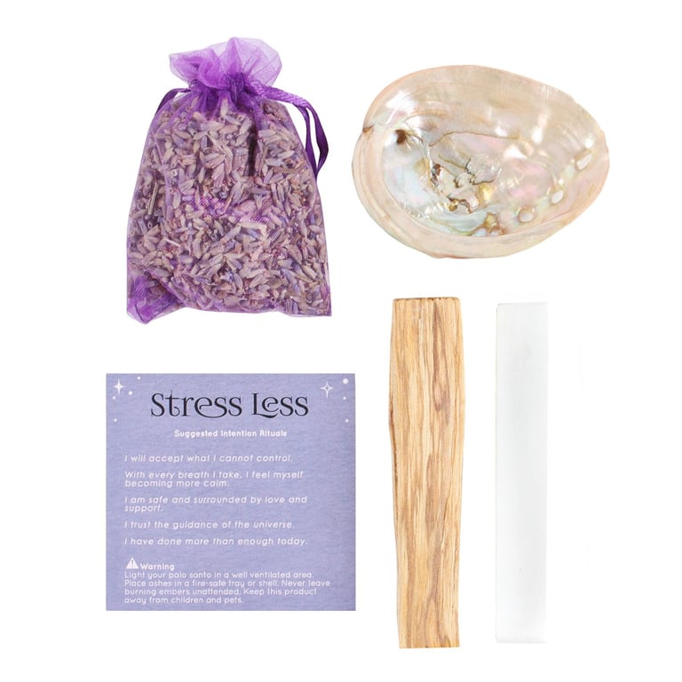 Herbal Magick Stress Less Spell Kit - Selenite Wand & Palo Santo Aromatherapy Kit for Relaxation and Stress Relief