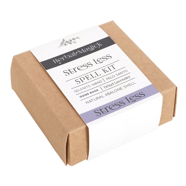 Herbal Magick Stress Less Spell Kit - Selenite Wand & Palo Santo Aromatherapy Kit for Relaxation and Stress Relief