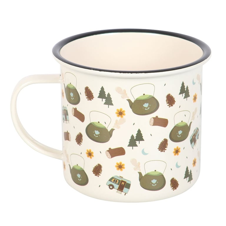 Woodland Pattern Enamel Camping Mug 550ml - Perfect for Outdoor Adventures