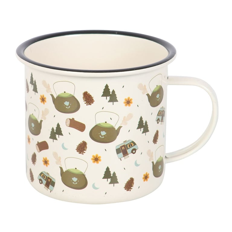 Woodland Pattern Enamel Camping Mug 550ml - Perfect for Outdoor Adventures