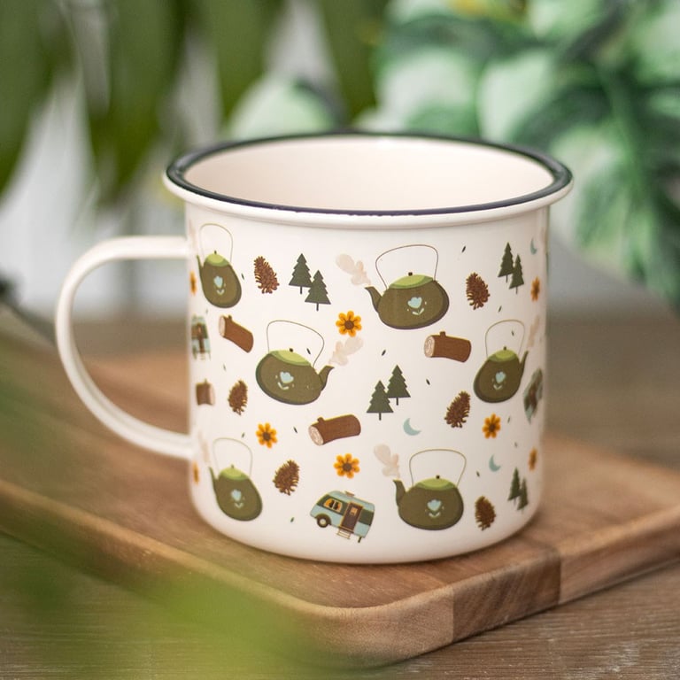 Woodland Pattern Enamel Camping Mug 550ml - Perfect for Outdoor Adventures