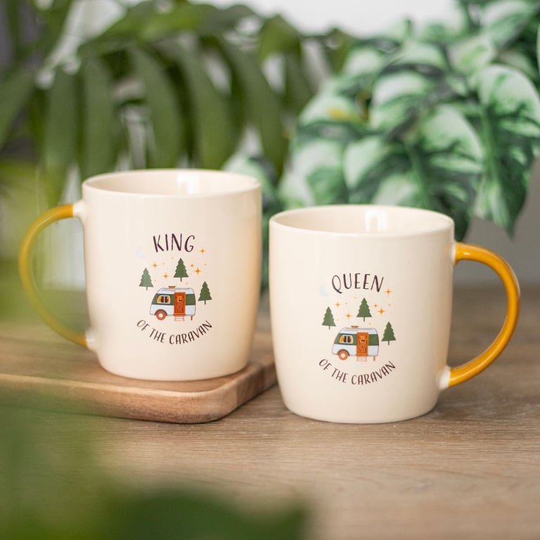 Camping King and Queen Couples Mug Set - 400ml Caravan Themed Mugs for Outdoor Adventures