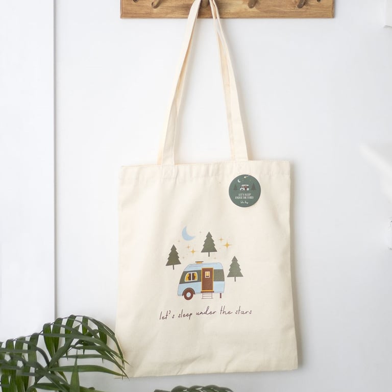Let s Sleep Under the Stars Polycotton Caravan Camping Tote Bag