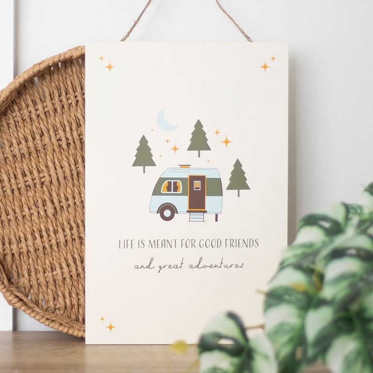 Good Friends and Great Adventures Outdoor Hanging Sign - Perfect Camping Decoration