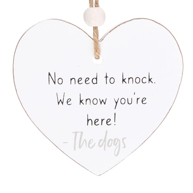 No Need To Knock Hanging Heart Sentiment Sign - White Wooden Decoration for Home Decor
