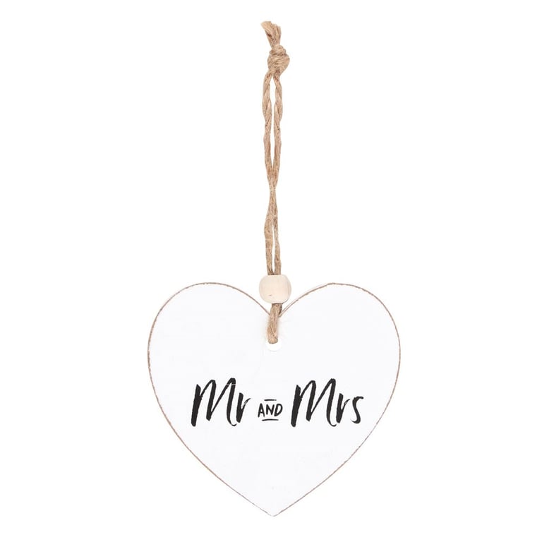 Mr and Mrs Hanging Heart Sign - Wooden Home Decor Gift
